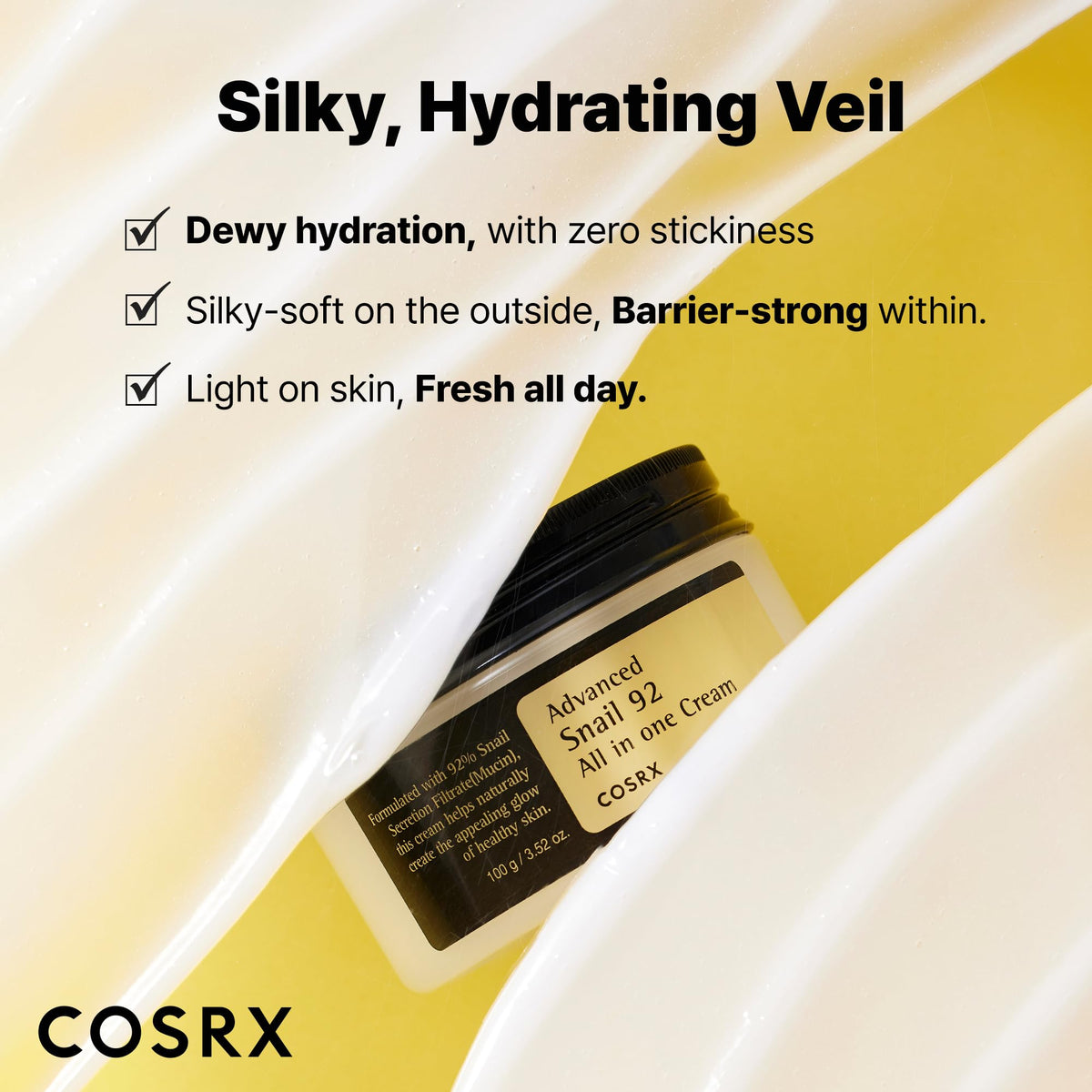 COSRX label closeup showing ingredient list and clear formulation information benefit