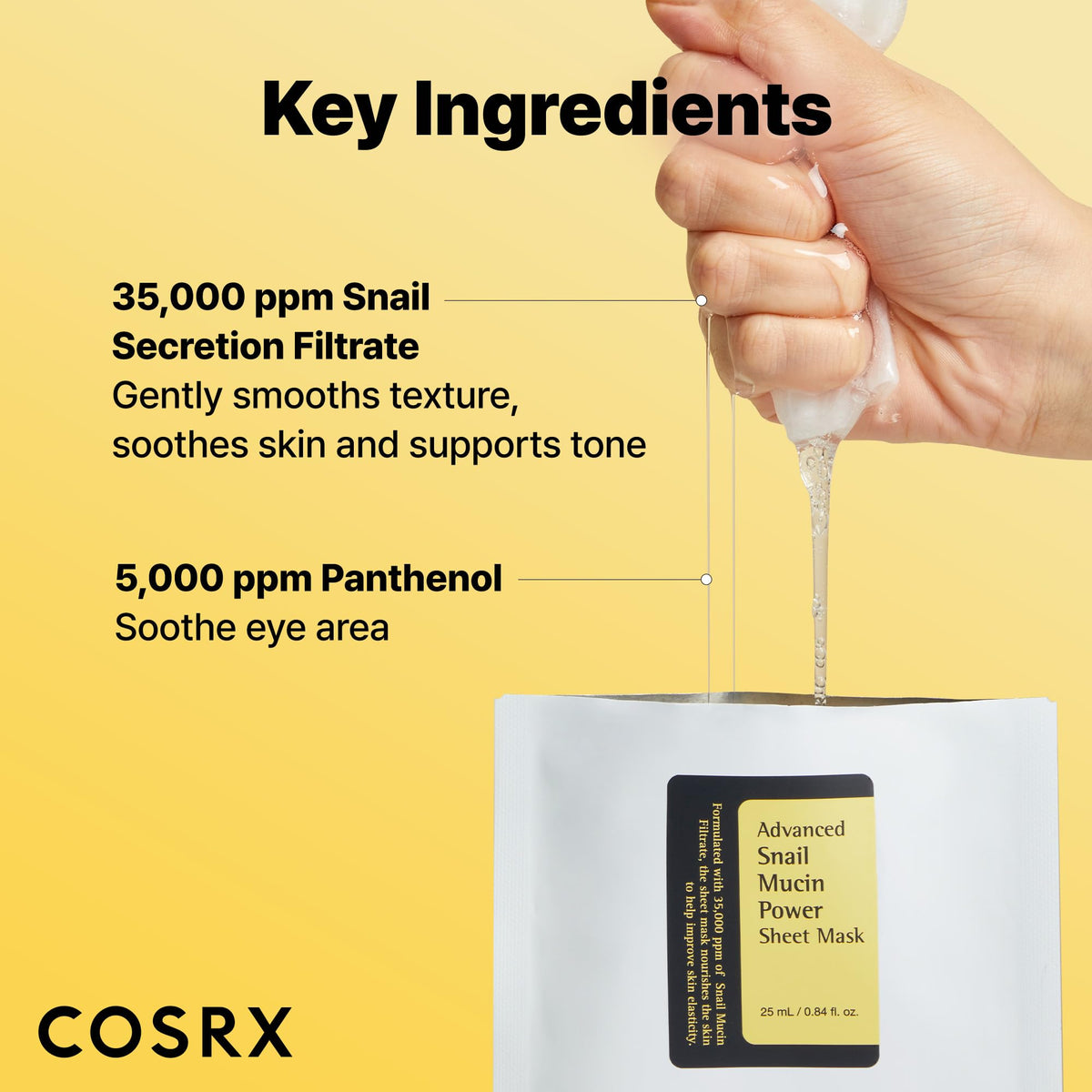 COSRX viscous snail mucin serum texture on hand illustrating rich hydration