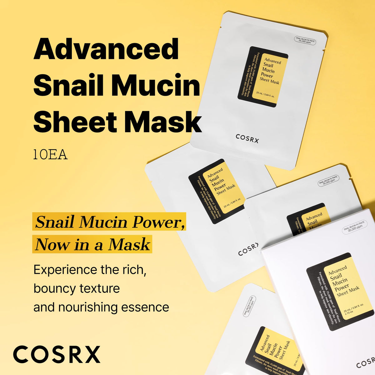 COSRX close-up of one unfolded snail mucin sheet mask demonstrating fit and coverage
