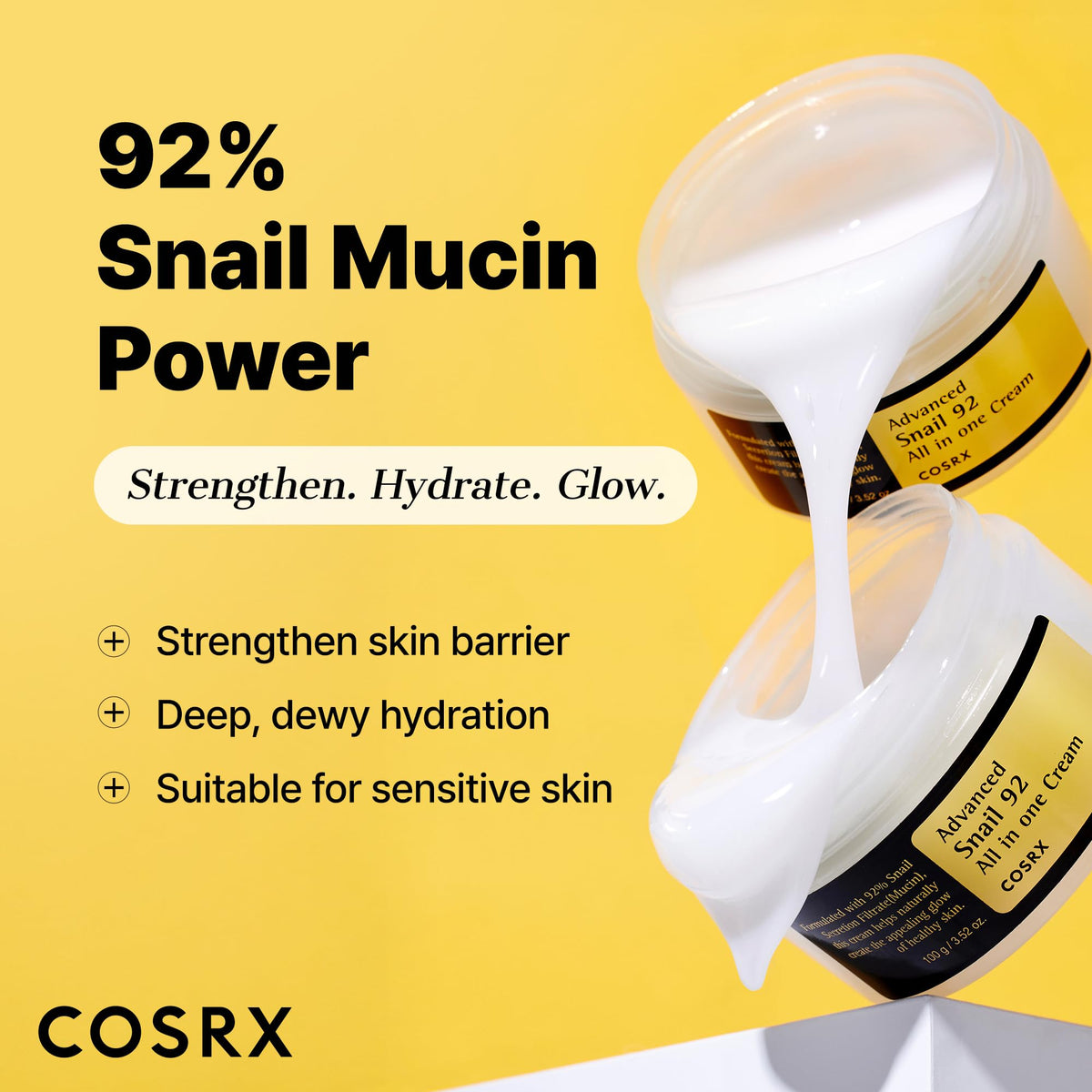 COSRX texture swatch on skin highlighting lightweight gel-cream and quick absorption benefit
