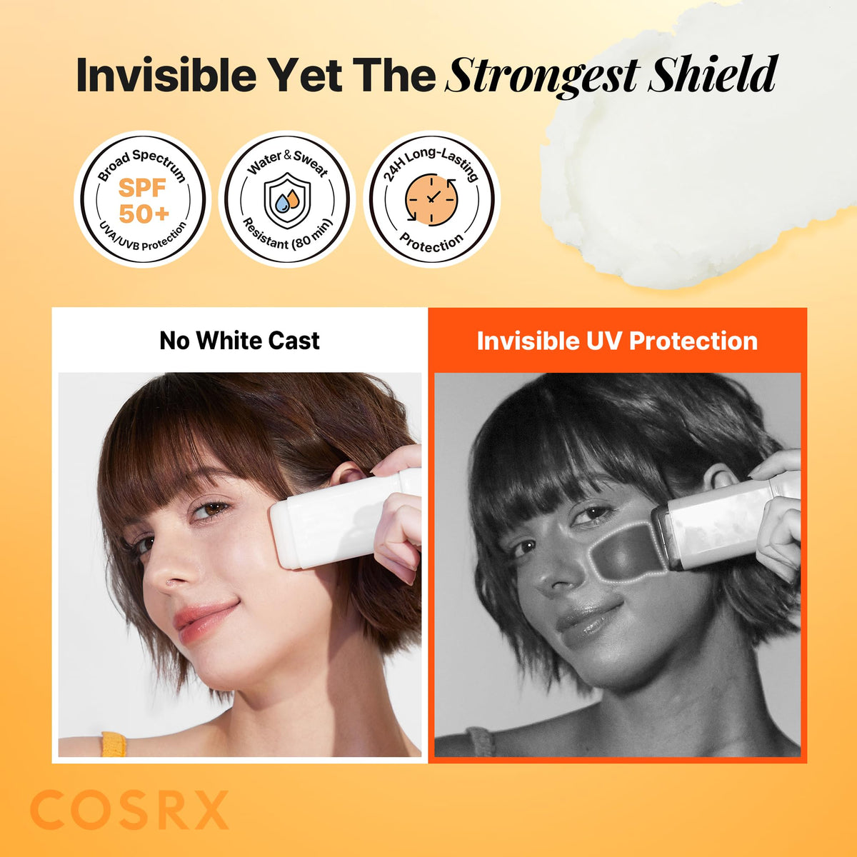 COSRX applying sunscreen stick on hand for quick on-the-go protection