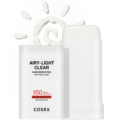 COSRX front packaging of sunscreen stick showing compact design and SPF benefit