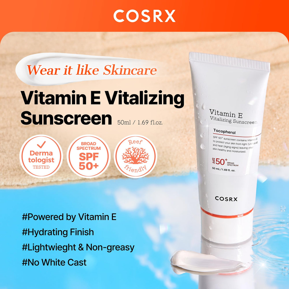 COSRX texture close-up spread demonstrating lightweight, non-sticky feel