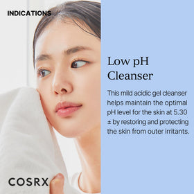 COSRX gel texture close-up showing smooth gel and mild foam for gentle cleansing