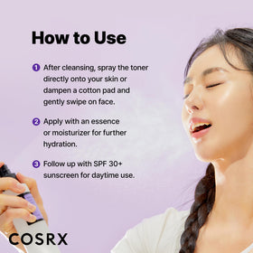COSRX toner bottle held in hand demonstrating travel-friendly use