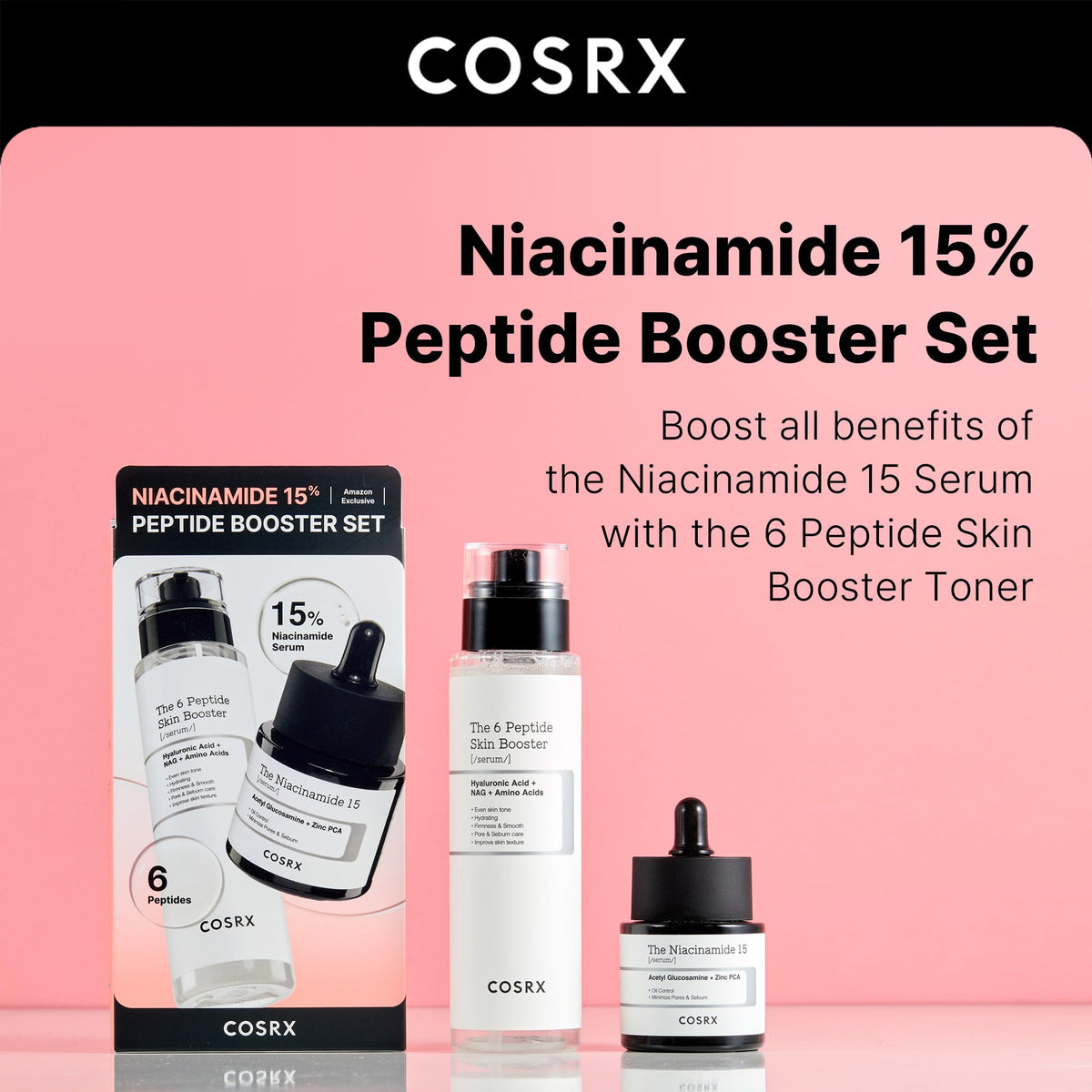 COSRX peptide booster toner bottle label detail highlighting key ingredients benefit