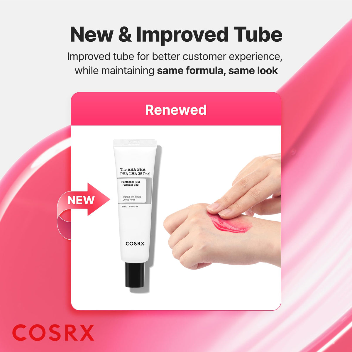 COSRX tube close-up label highlighting acid blend and clear instructions