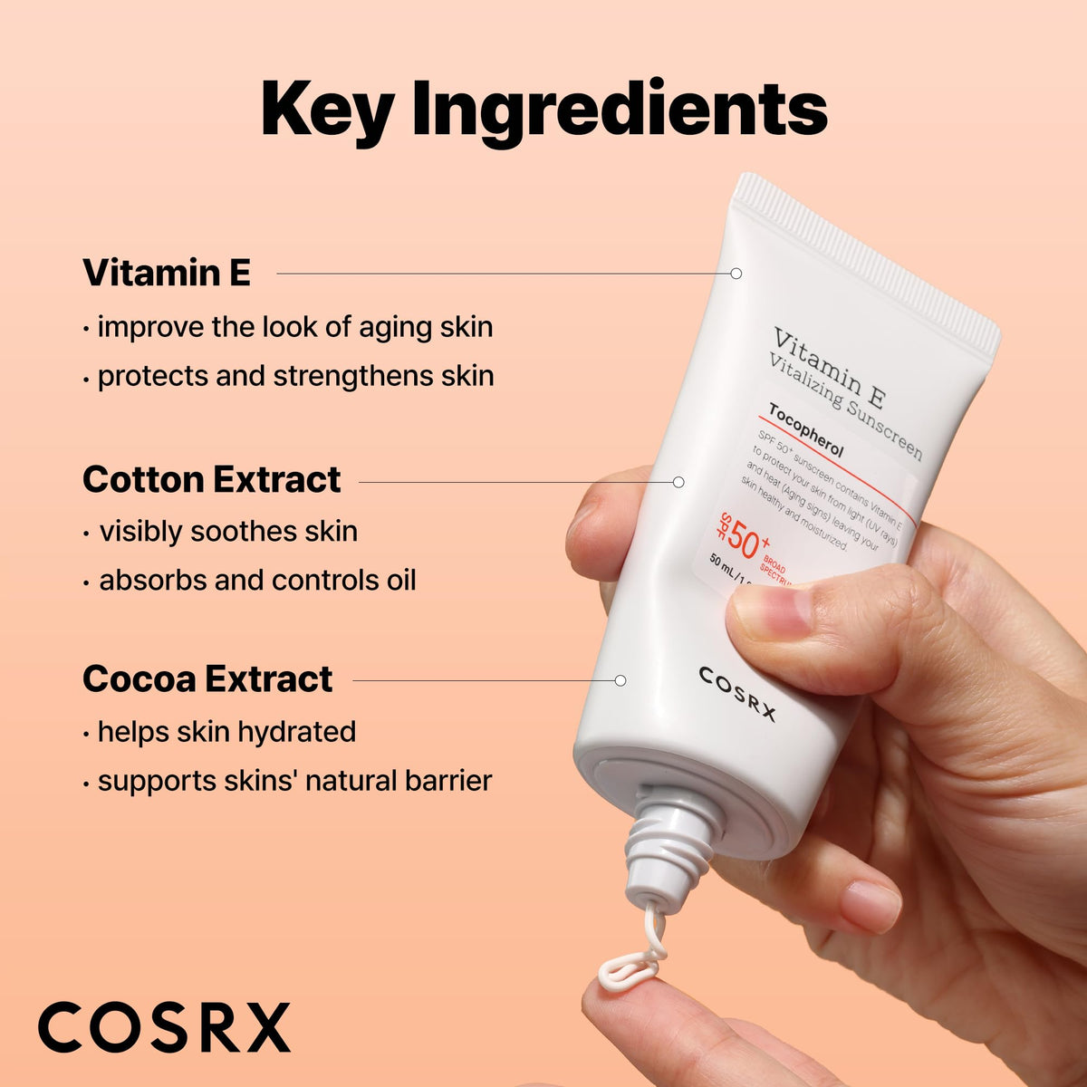 COSRX tube held in hand for size comparison and easy travel convenience