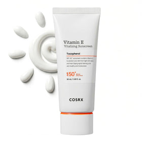 COSRX front packaging showing SPF 50 and compact travel size benefit