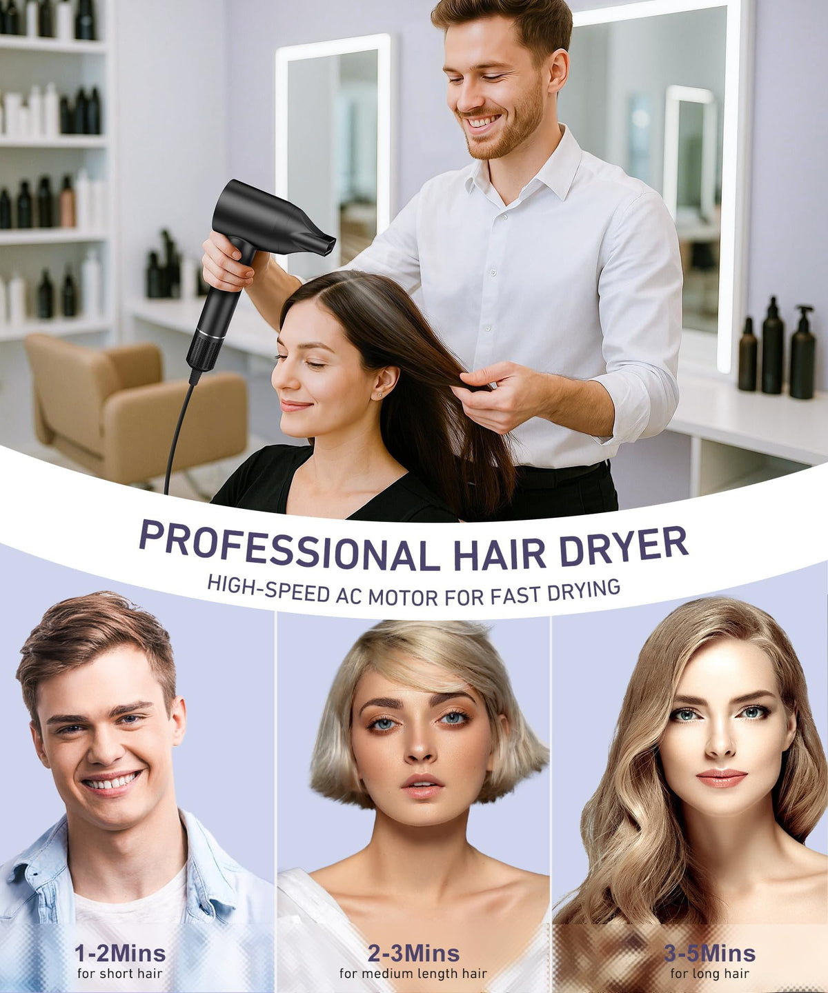 Cosy Companions dryer in use styling hair quickly with reduced frizz and smooth finish