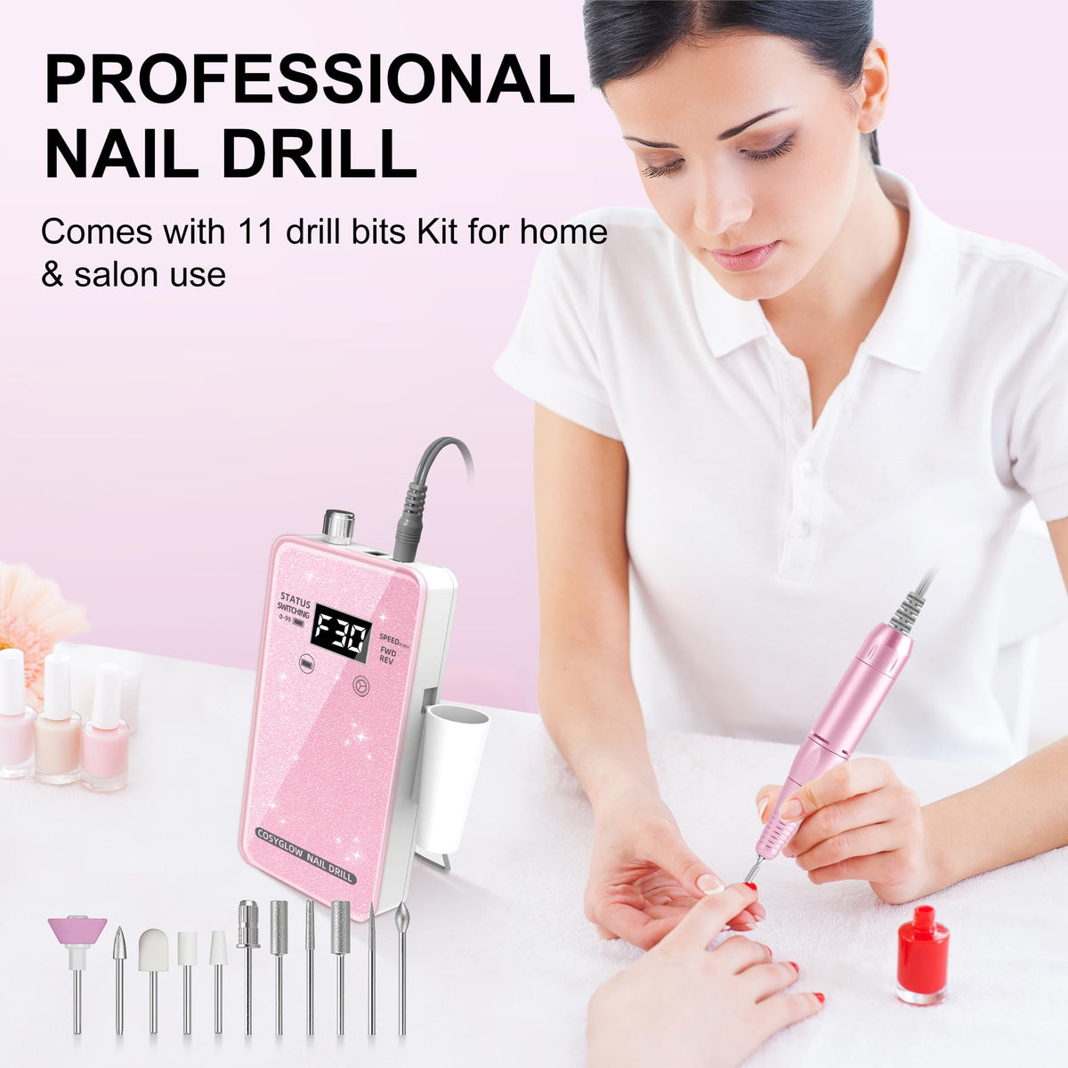 COSYGLOW handpiece beside a hand showing size and comfortable handling benefit