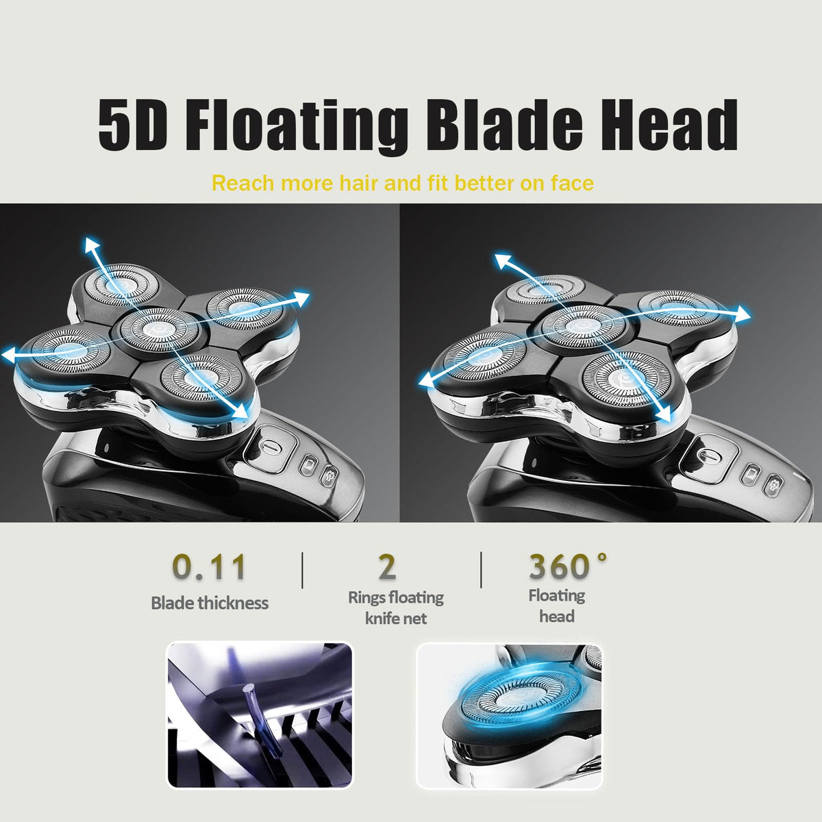 COSYONALL close-up of double-ring stainless blades, highlights gentle hypoallergenic cutting