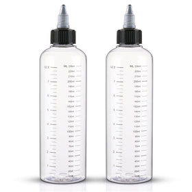 Cosywell front view of two clear applicator bottles showing capacity and caps for tidy dispensing