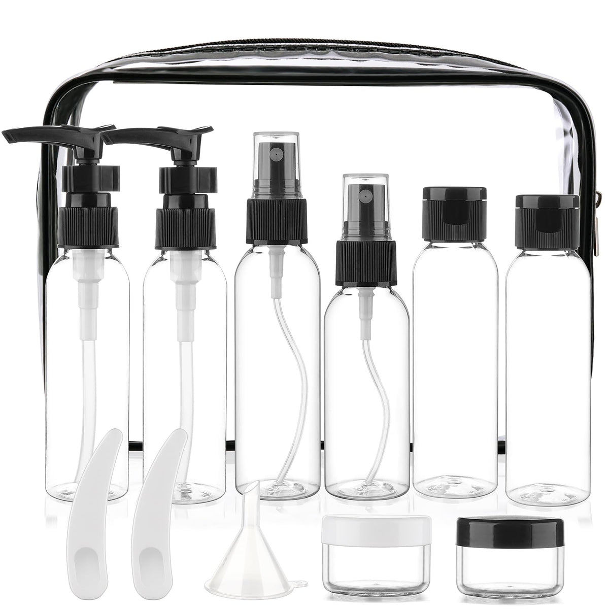 Cosywell front view clear bag and bottles showing organized travel storage benefit