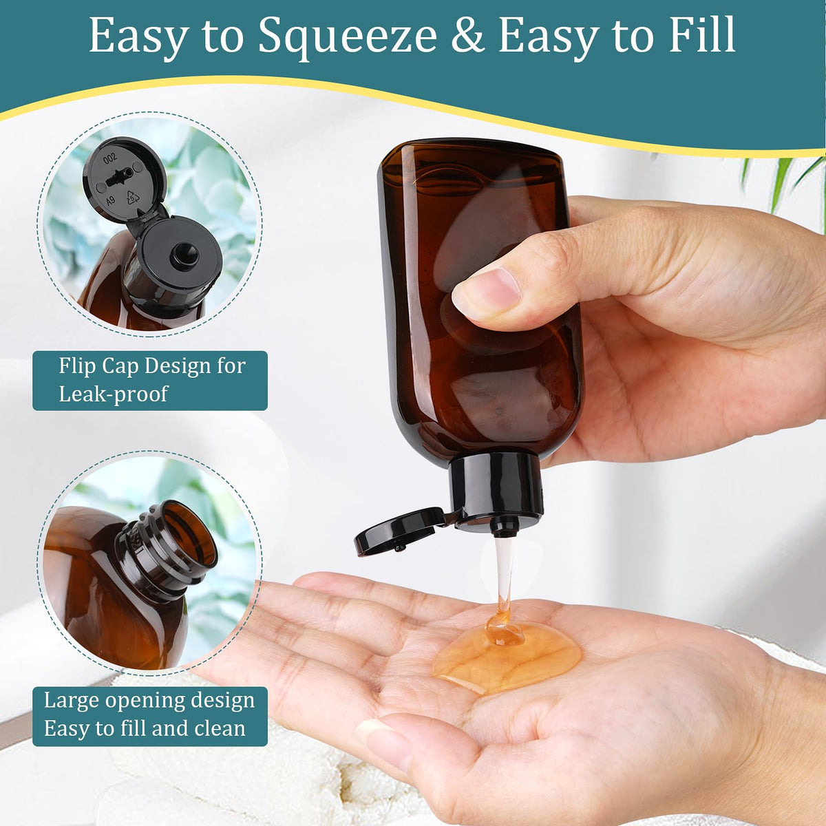 Cosywell bottle being refilled from a shampoo bottle for convenient reuse