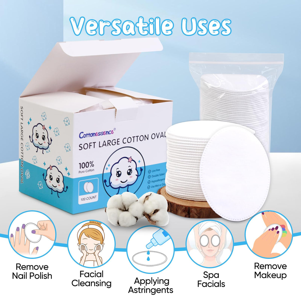 Cottonessence pad gently cleaning baby skin showing hypoallergenic benefit
