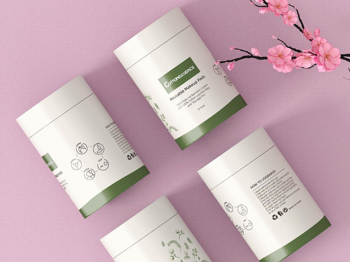Cottonessence pads arranged in bathroom lifestyle scene eco-friendly switch