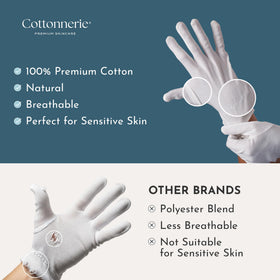 COTTONNERIE gloves worn on hands in bed retaining moisturizer overnight
