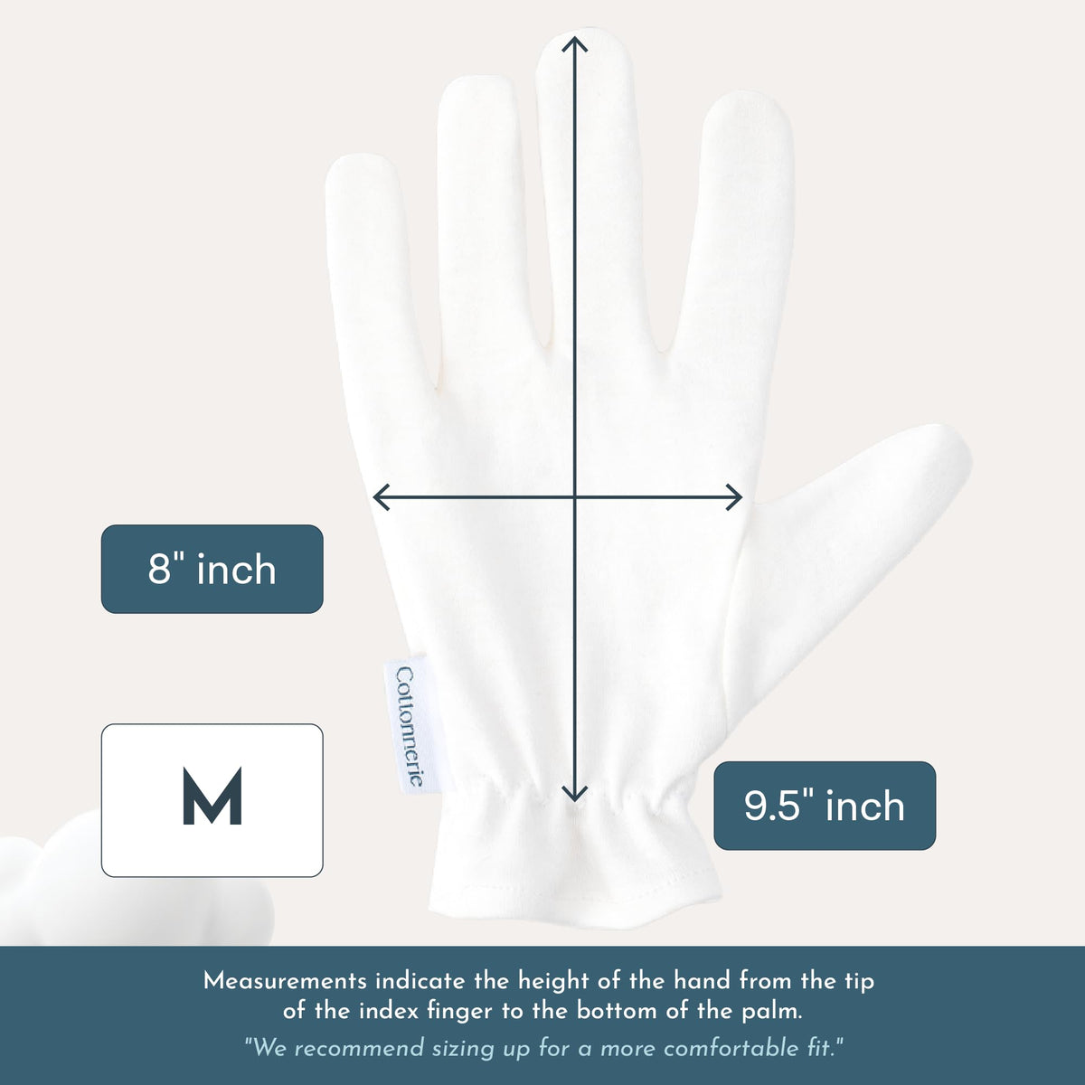 COTTONNERIE gloves in a bedroom setting promoting restful skincare routine