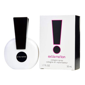 Coty Exclamation front bottle showing label and compact shape for easy carry