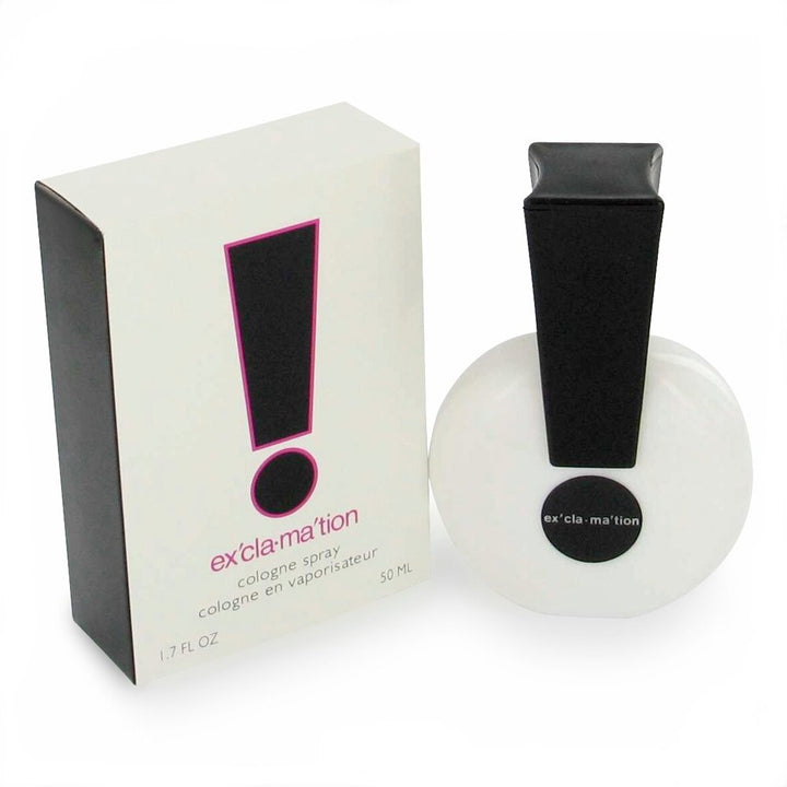 Coty Exclamation front bottle view showing compact 1.7 fl oz spray for easy daytime use