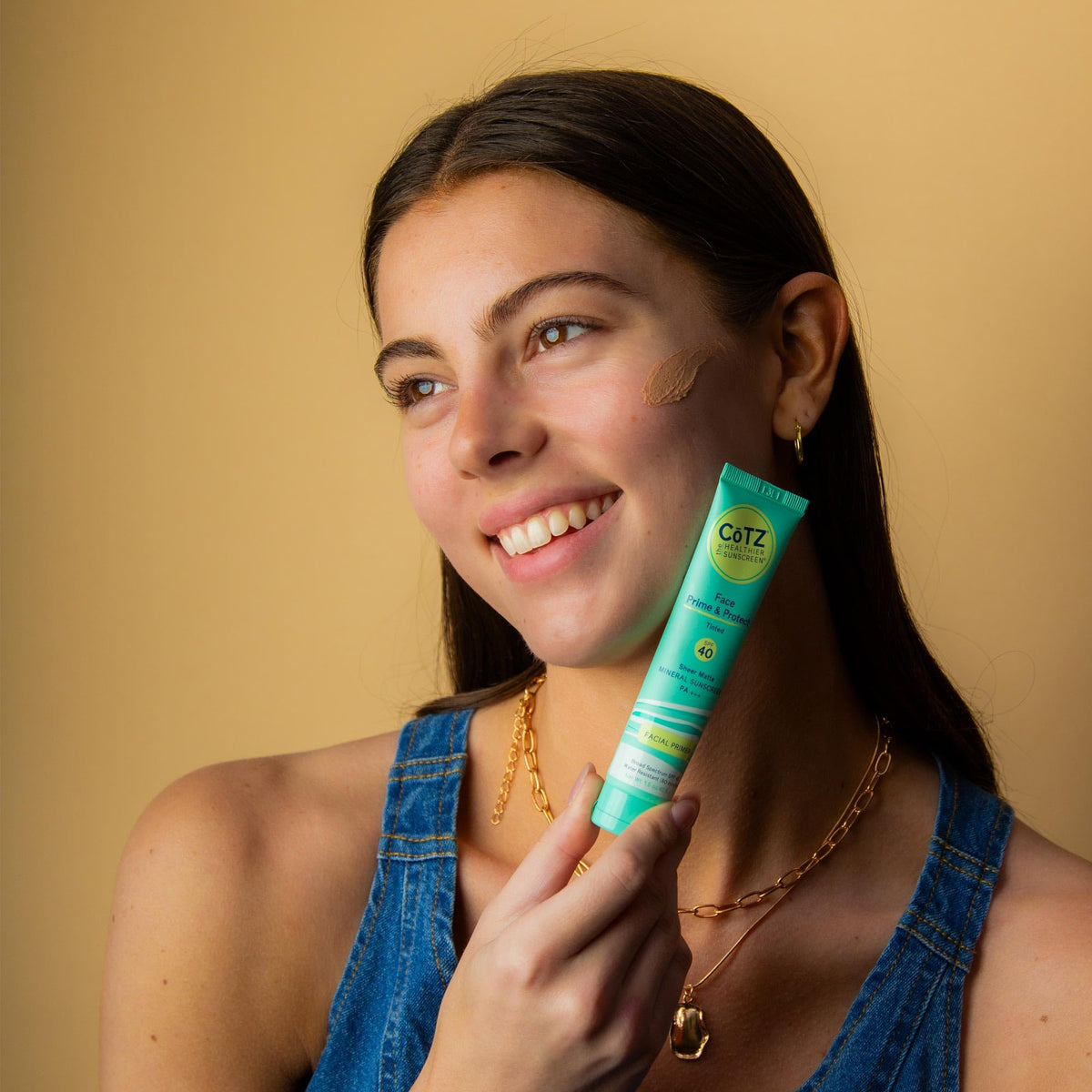 CoTZ applied under makeup showing smoother skin and improved foundation adherence