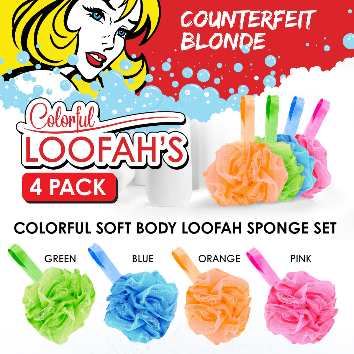 Counterfeit Blonde loofah held in hand for comfortable grip and control