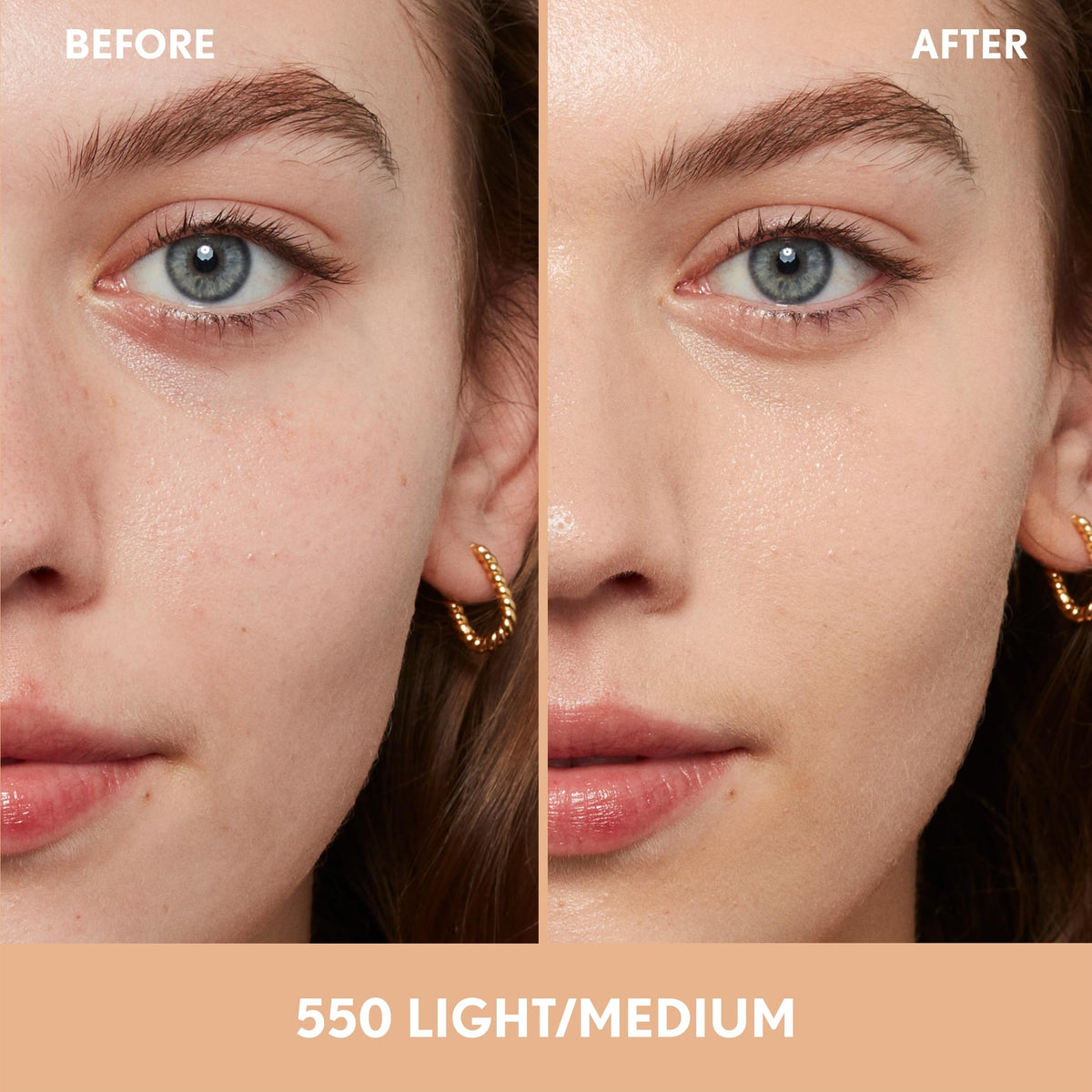 COVERGIRL 550 Light/Medium bottle with pump illustrating easy dispensing benefit
