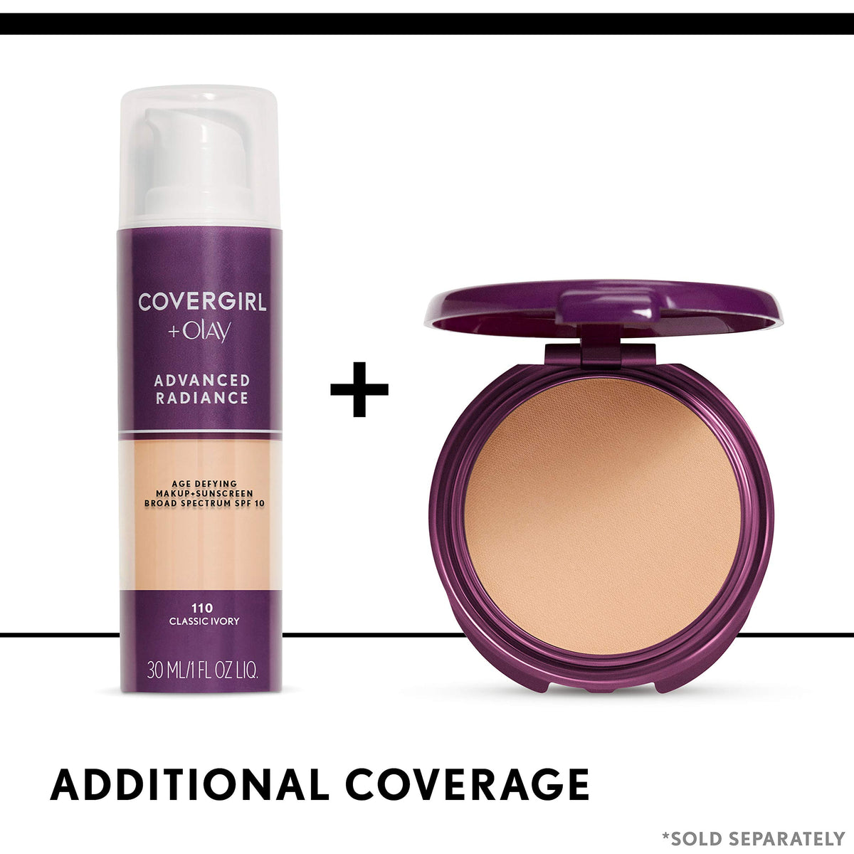 COVERGIRL bottle staged on vanity showing everyday radiant-finish benefit