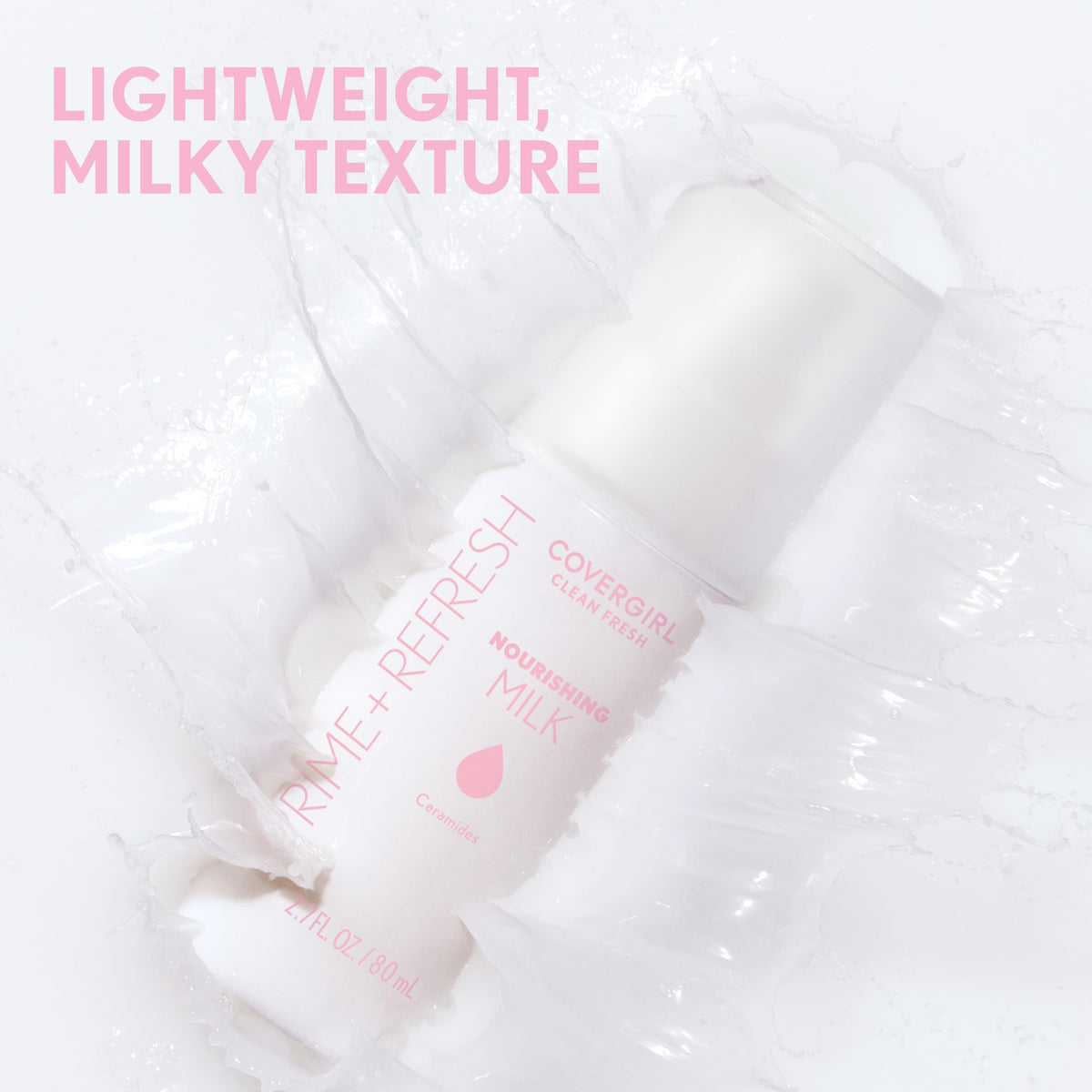 COVERGIRL Clean Fresh next to a hand for size and scale to show travel-friendly 100 ml convenience