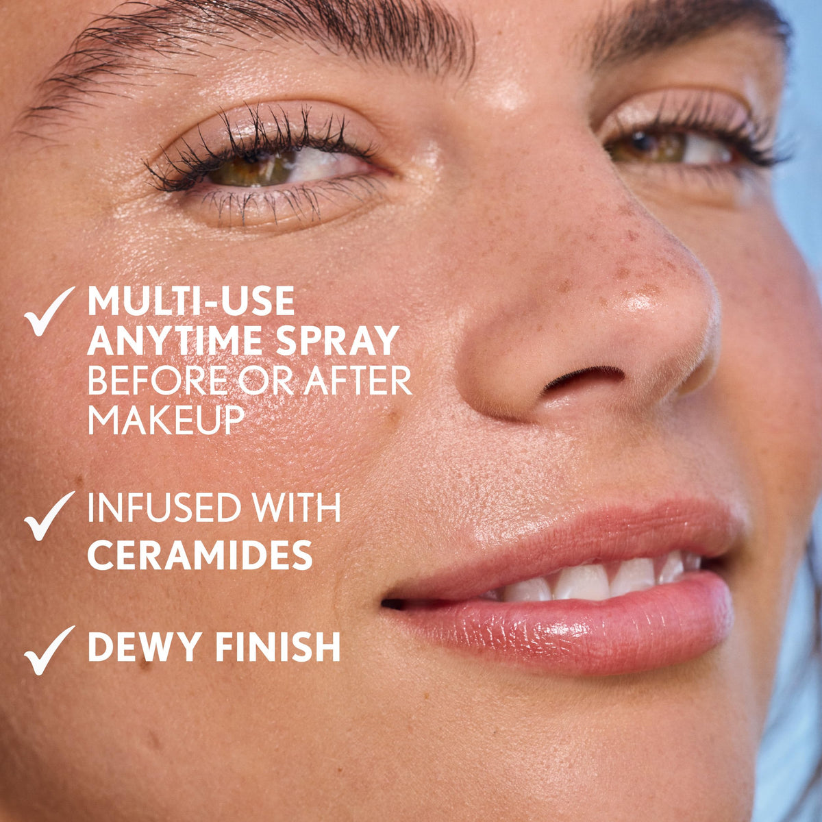 COVERGIRL Clean Fresh spray action in use demonstrating fine mist and non-disruptive makeup refresh