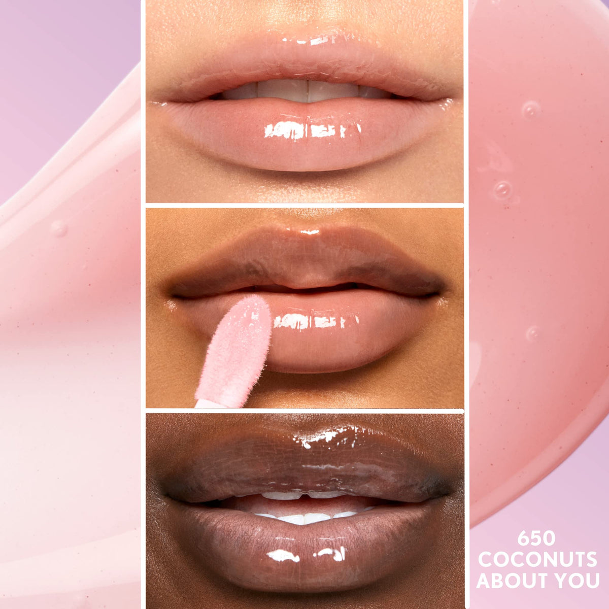 COVERGIRL coconut-scent swatch on skin showing sheer glossy finish
