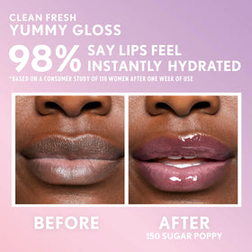 COVERGIRL gloss swatch 150 Sugar Poppy showing sheer tint benefit