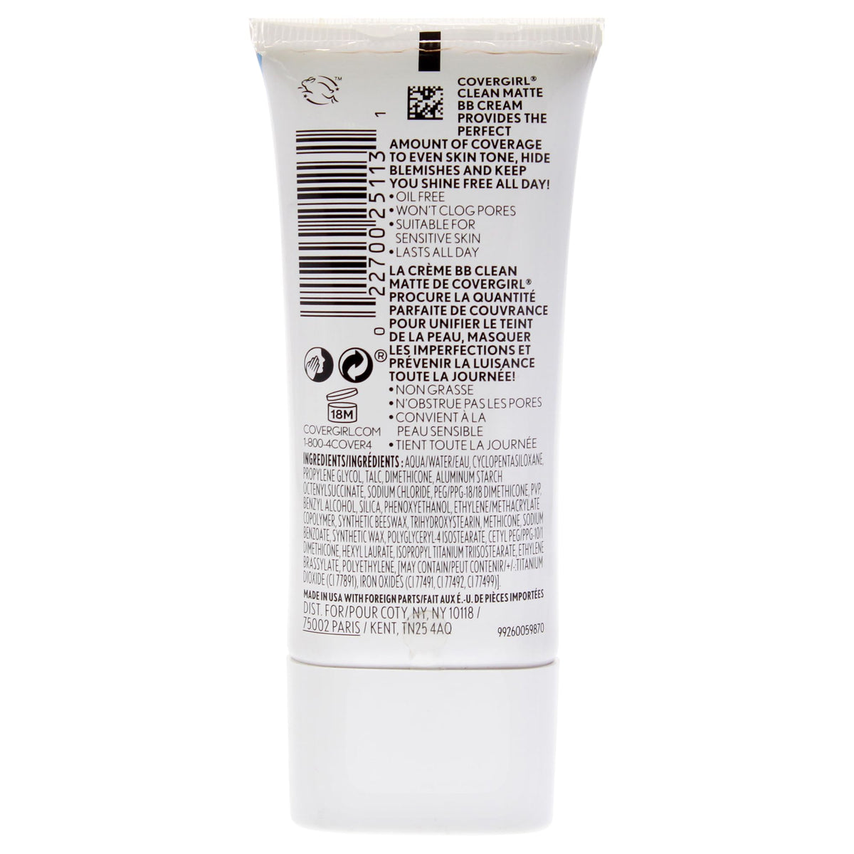 COVERGIRL Clean Matte BB Cream texture on fingertip demonstrating lightweight blendability and oil control