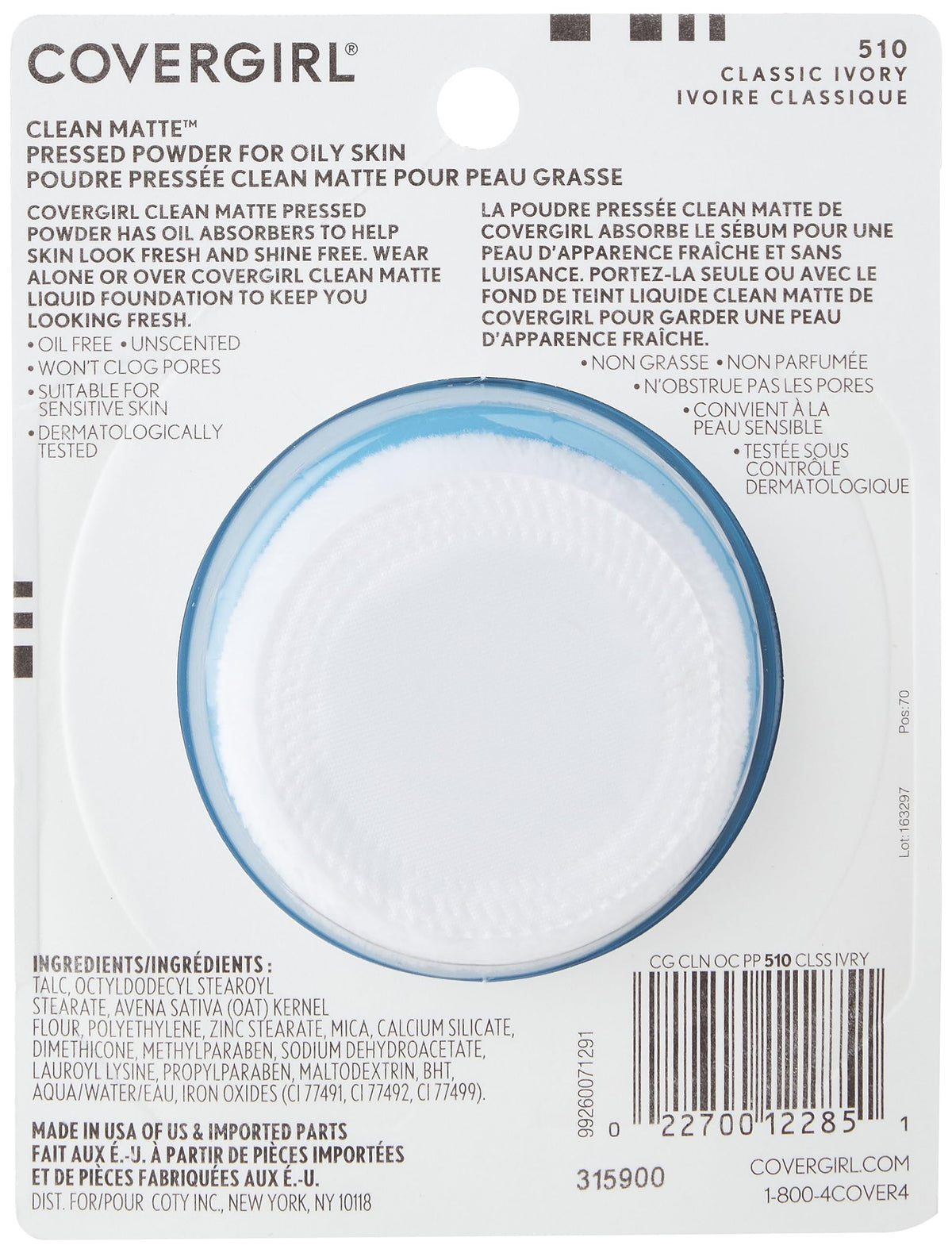 COVERGIRL open compact showing pressed powder pan and applicator convenience