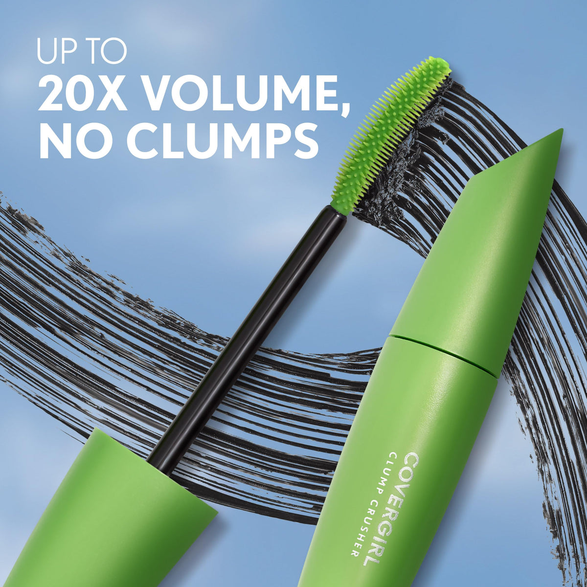 COVERGIRL Clump Crusher before and after comparison showing dramatic volume