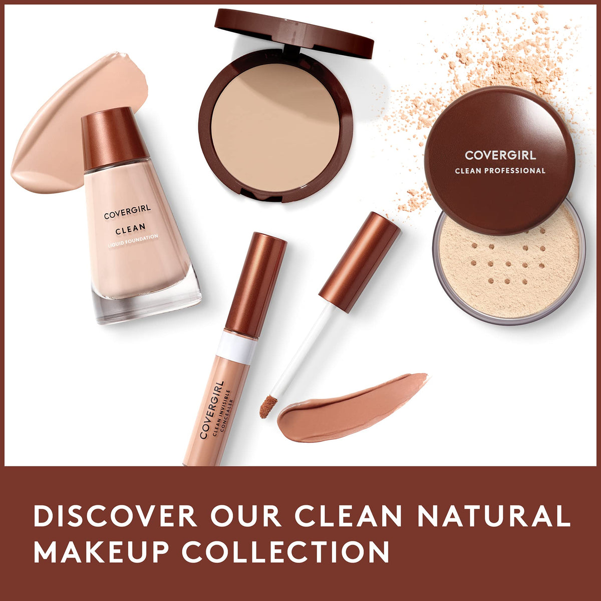 COVERGIRL foundation with Clean Normal Powder styled on vanity for coordinated routine benefit