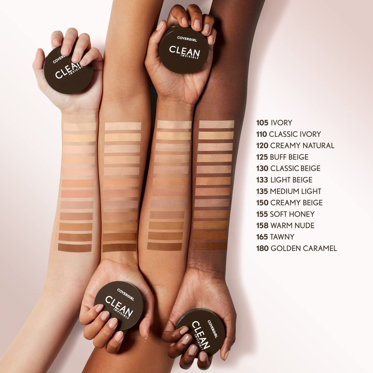 COVERGIRL compact held in hand illustrating travel-size convenience and weight