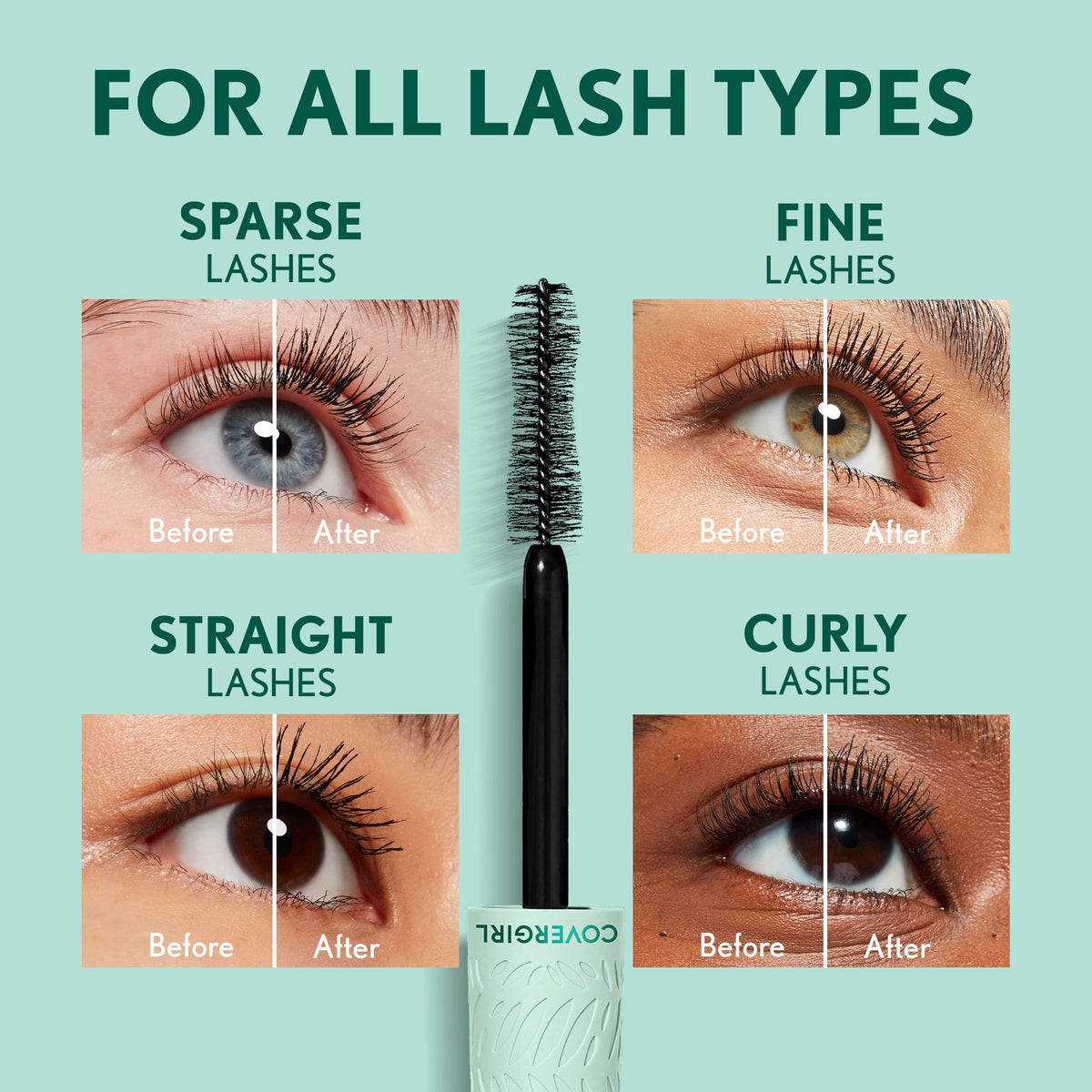 COVERGIRL applied on model lashes demonstrating visible volume and separation benefit