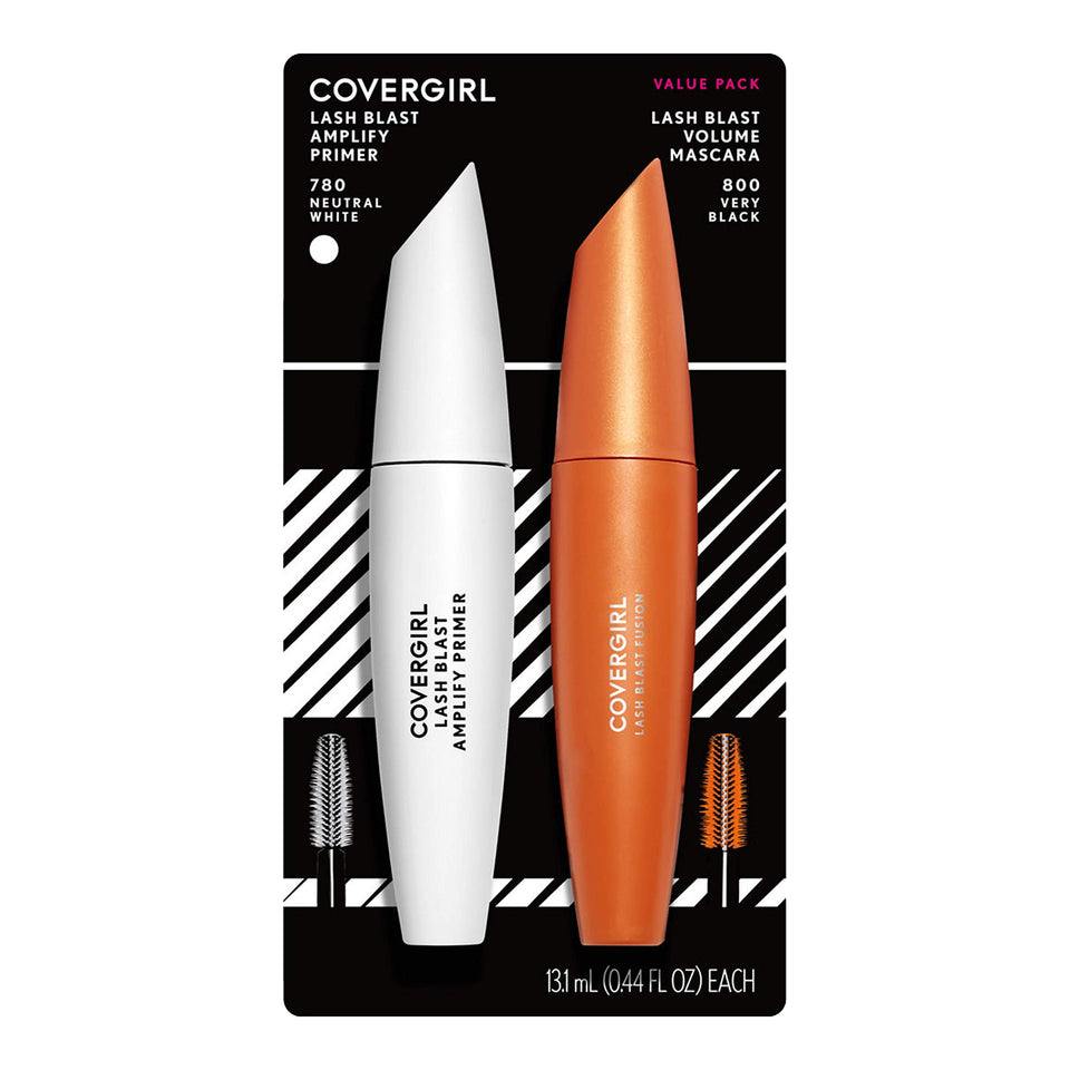 COVERGIRL twin pack front view showing primer and mascara, clear product benefit