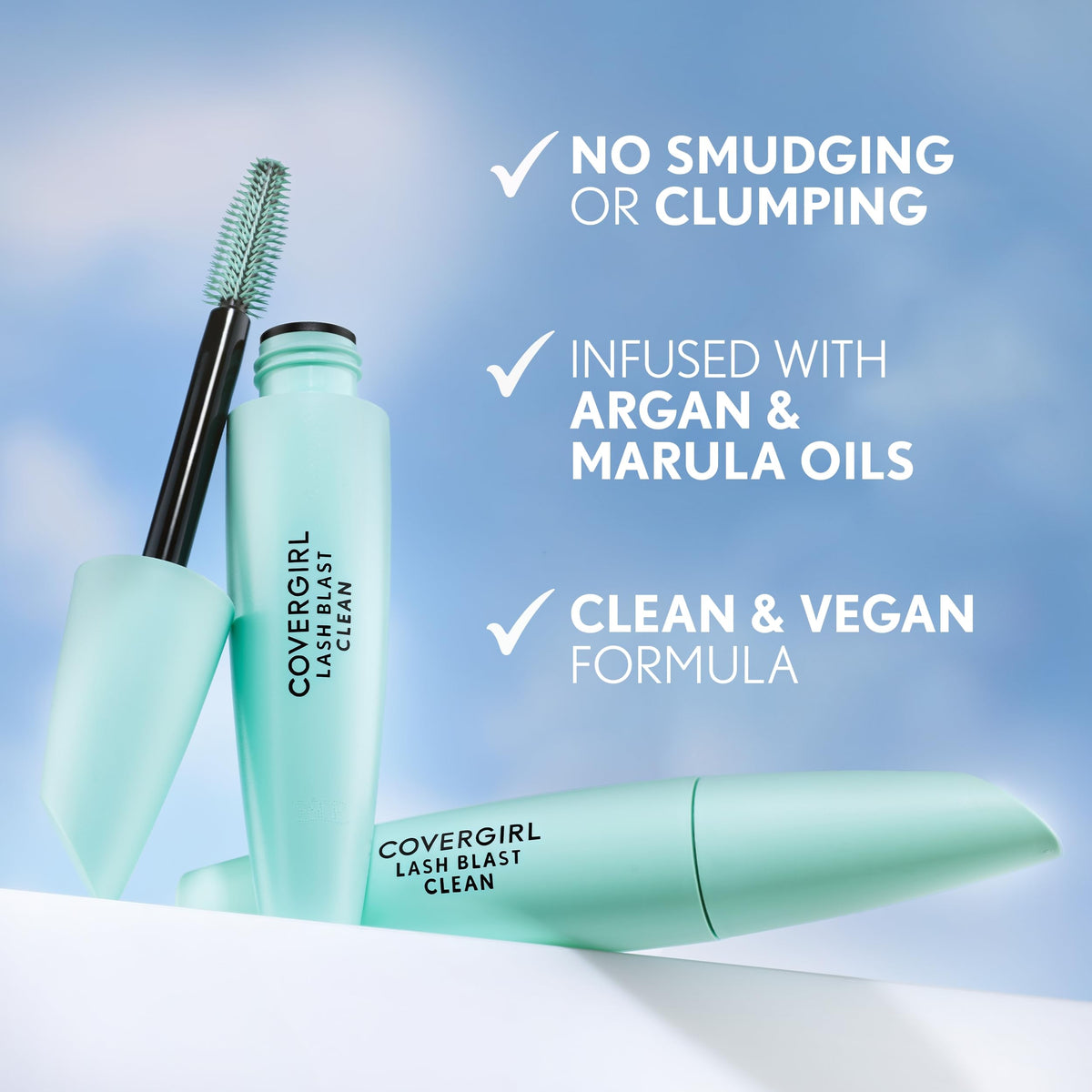 COVERGIRL model wearing mascara showcasing long, voluminous lashes and natural look