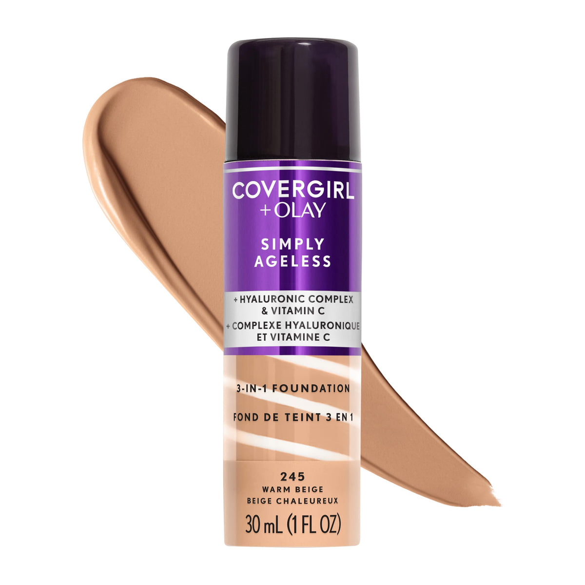 COVERGIRL & Olay bottle front view showing label and matte finish benefit