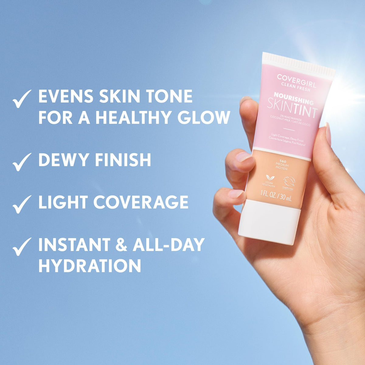 COVERGIRL on model in natural light demonstrating a healthy, dewy look