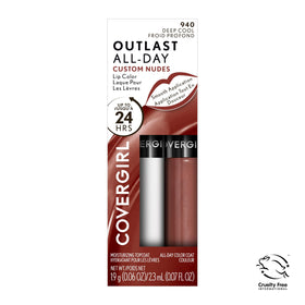 COVERGIRL size comparison with hand to illustrate compact tube and travel-friendly convenience