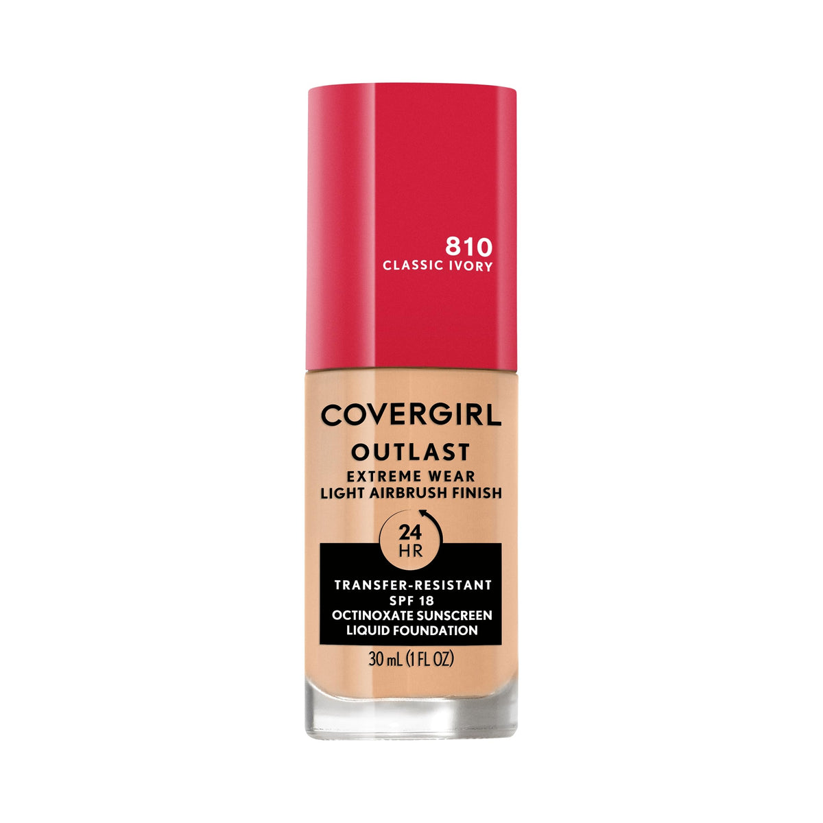 COVERGIRL bottle front view showing classic ivory shade and lasting coverage