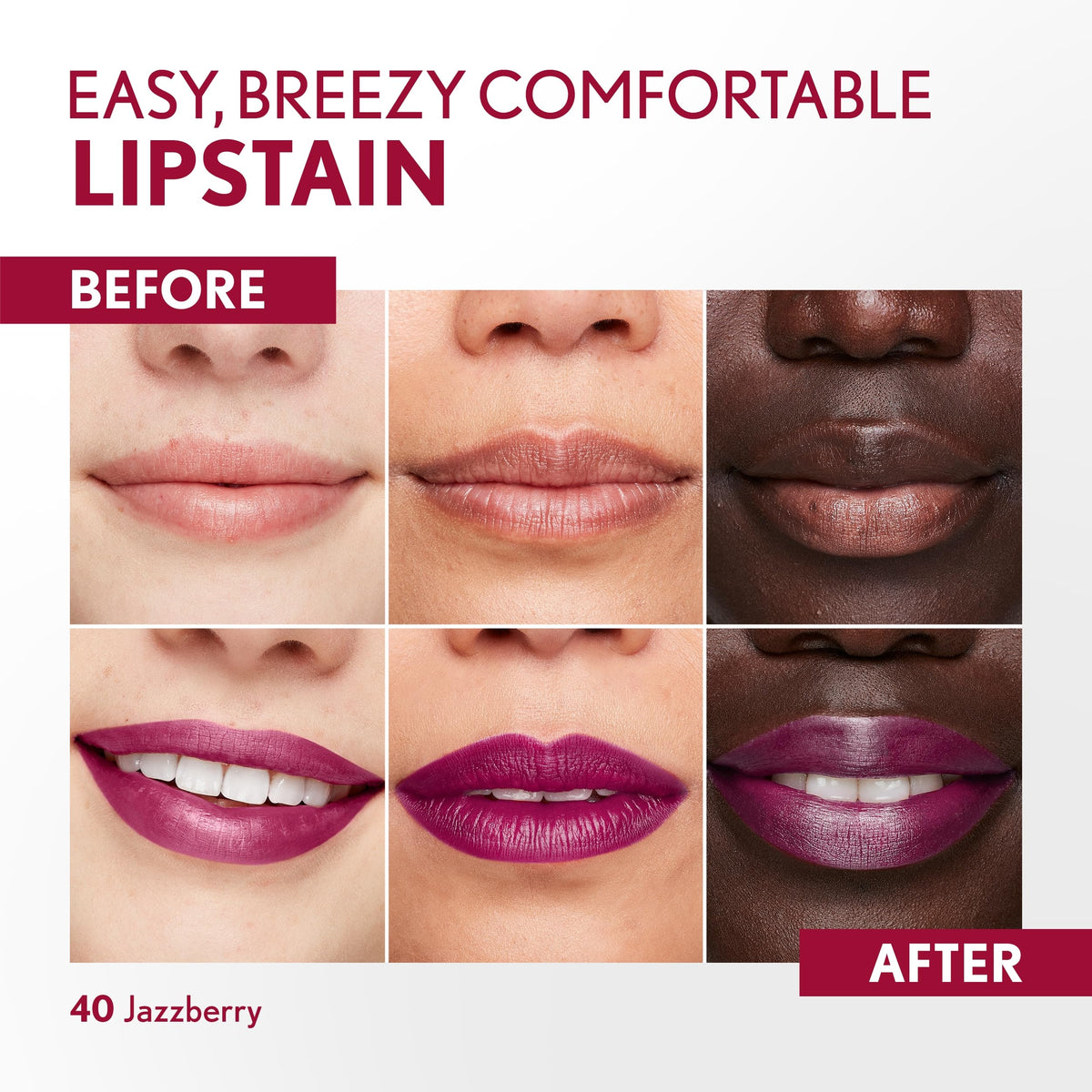 COVERGIRL swatch of Jazzberry on skin showing vivid satin color payoff