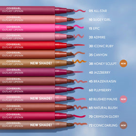 COVERGIRL Outlast Lipstain flatlay with shade lineup for styling inspiration