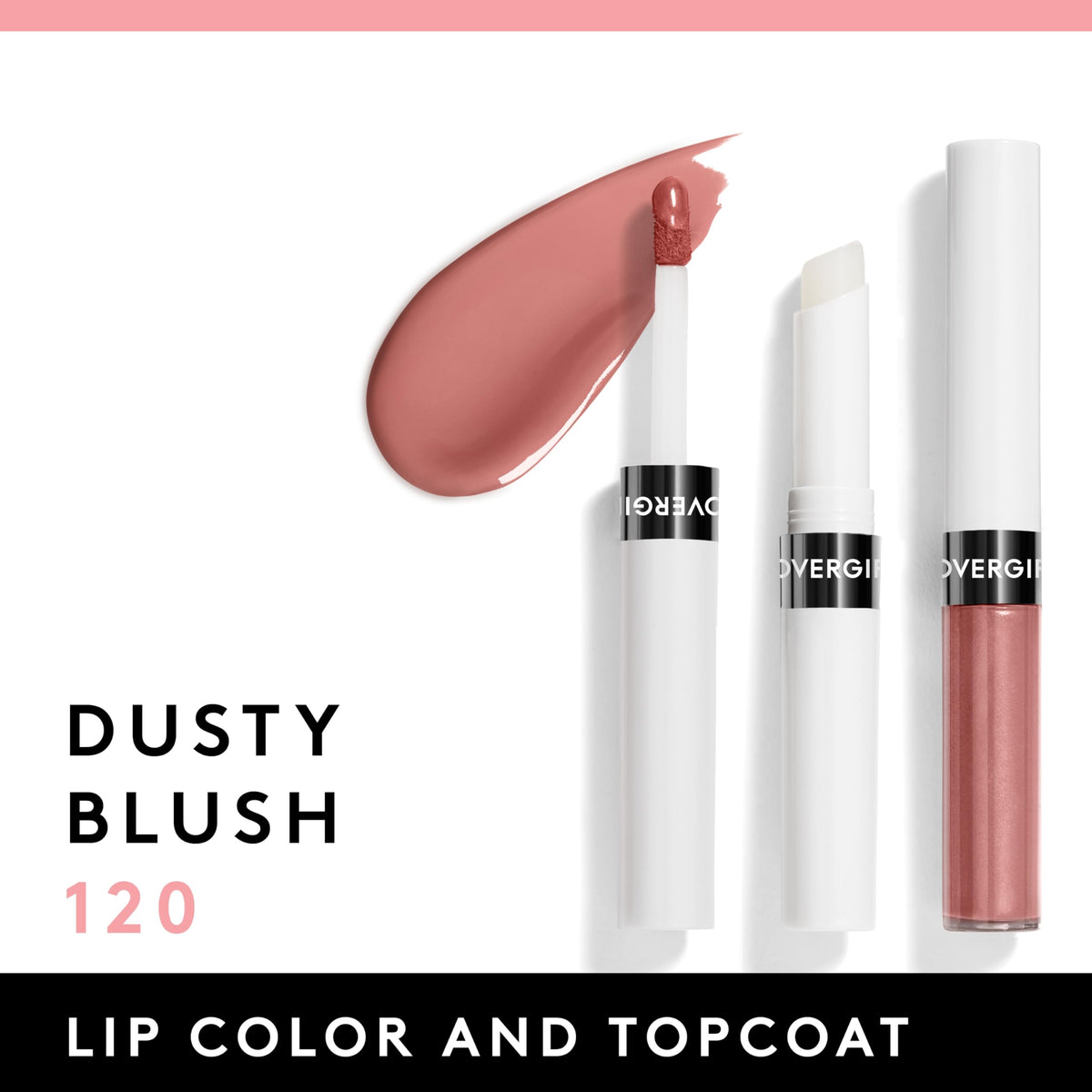 COVERGIRL open tube with color swatch illustrating rich Dusty Blush pigment payoff