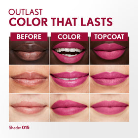 COVERGIRL Outlast topcoat applicator detail showing glossy seal and moisturizing benefit