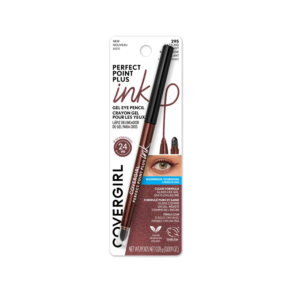 COVERGIRL pencil front view showing burgundy shade and product benefit